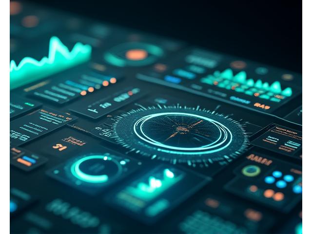 Vista stilizzata di un dashboard di analisi dati con grafici e metriche di benessere, su sfondo tecnologico.